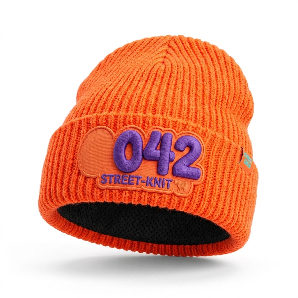 Orange embroidered beanie